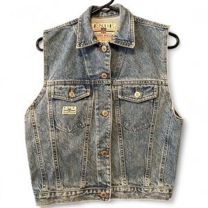 ENUF Vintage 90s E.N.U.F. Sunflowers & American Flag Denim Vest Size M Rare Find